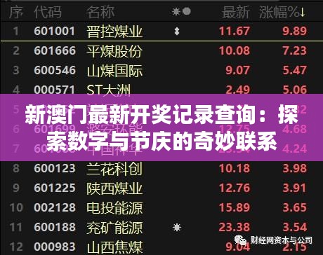 新澳门最新开奖记录查询：探索数字与节庆的奇妙联系