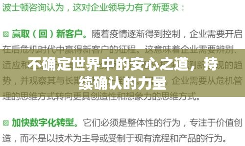 不确定世界中的安心之道，持续确认的力量