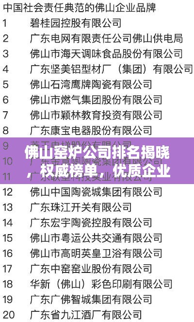 佛山窑炉公司排名揭晓，权威榜单，优质企业一览无余！